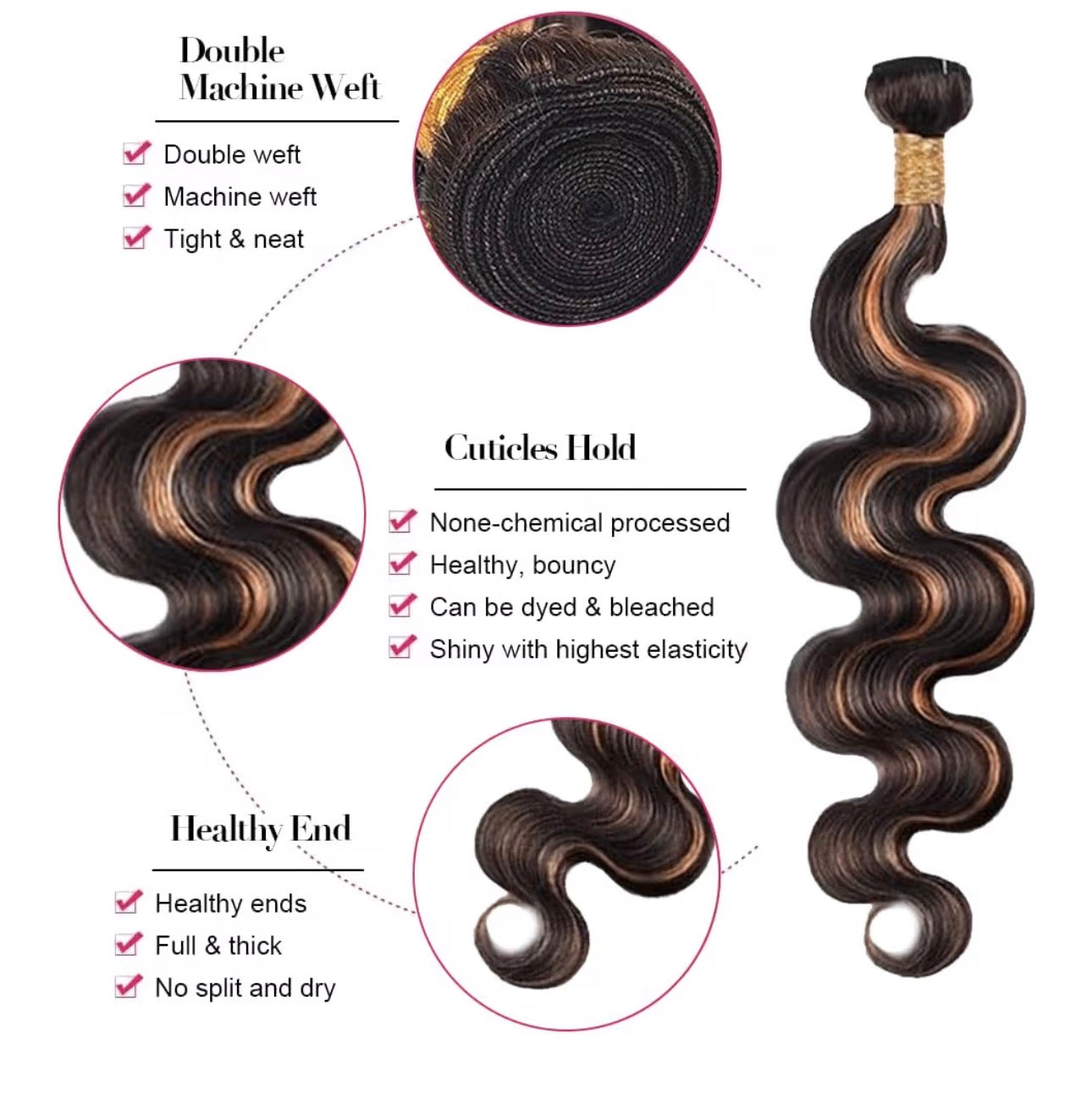 100% human hair black ombré wavy bundles