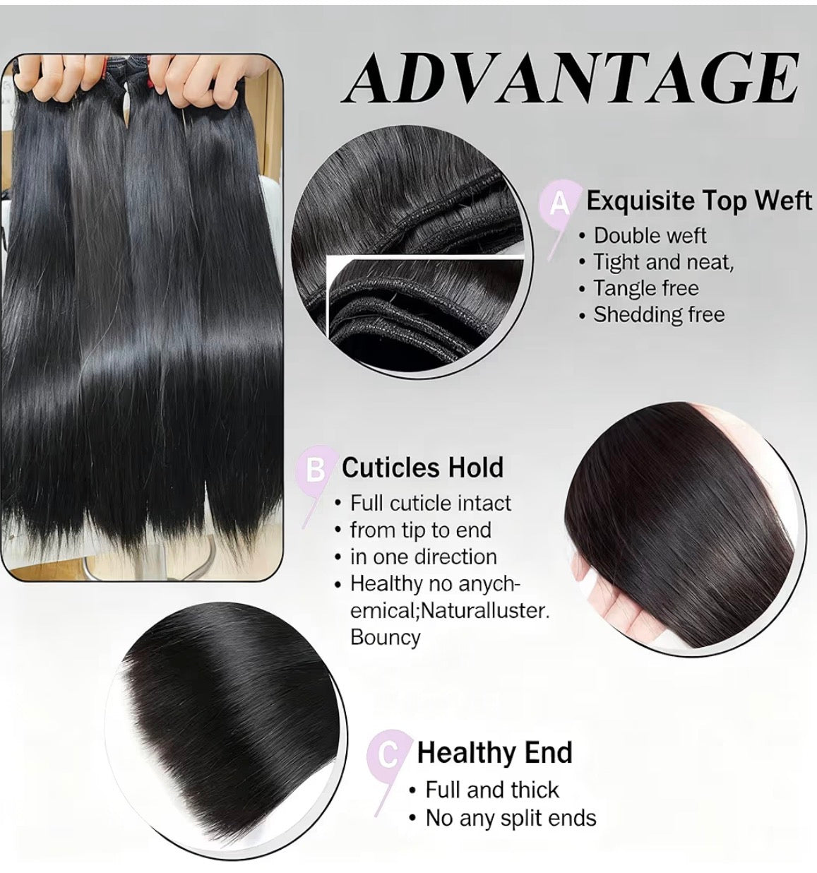black long straight 100% human hair bundles