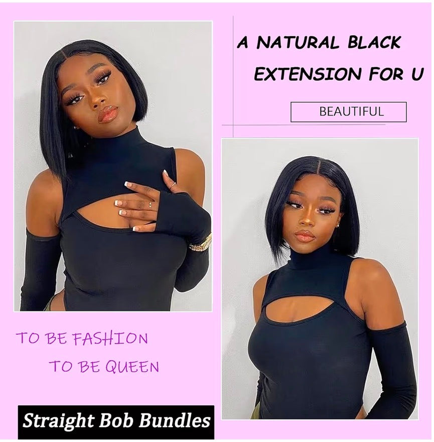 short bob bundles 10% human hair black